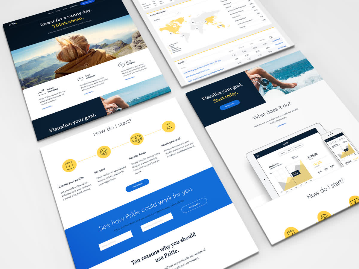 Pritle website homepage showing online wealth management interface